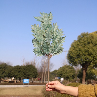 圣诞装饰 丝印橡叶单枝翡翠色 适用于家庭户外花园婚礼派对装饰